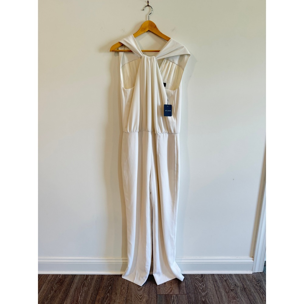 St. John Bianco White Twisted Halter Jumpsuit Size 12 NWT Engagement Bridal